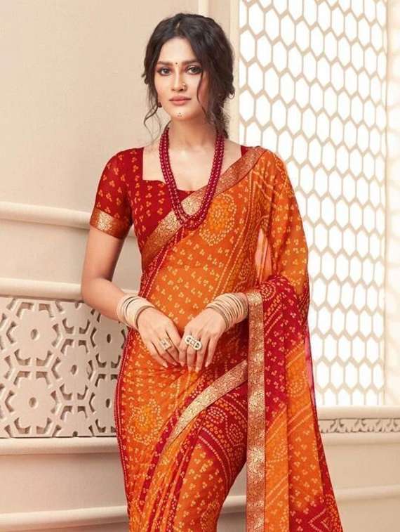 women bandhani printed saree with blouse - 22243508 -  Standard Image - 1