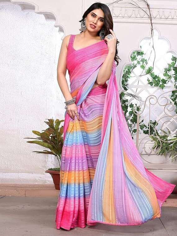women printed casual wear saree with blouse