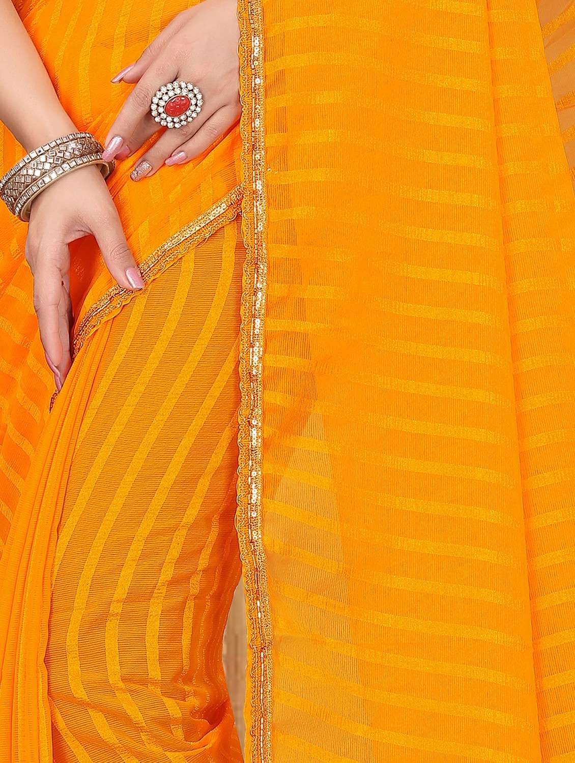 women striped printed saree with blouse - 22243559 -  Standard Image - 4