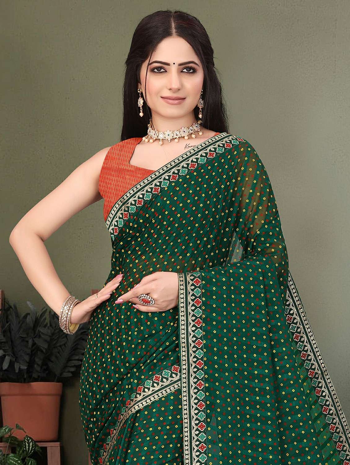 women bandhani printed saree with blouse - 22243561 -  Standard Image - 1