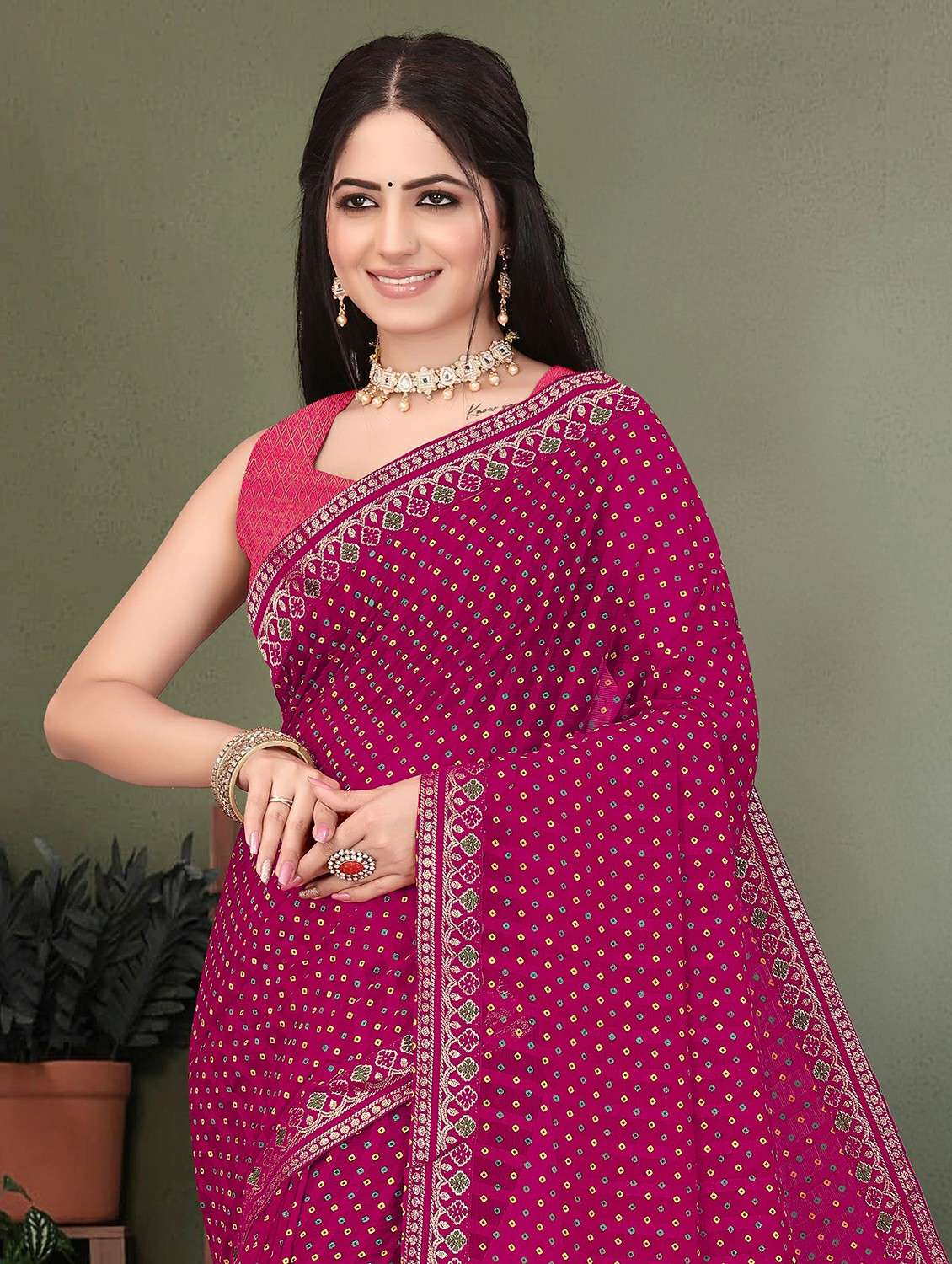 women bandhani printed saree with blouse - 22243562 -  Standard Image - 1