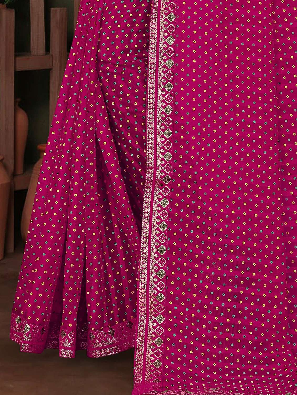 women bandhani printed saree with blouse - 22243562 -  Standard Image - 4