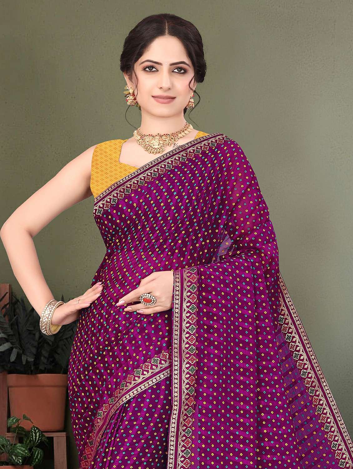 women bandhani printed saree with blouse - 22243563 -  Standard Image - 1