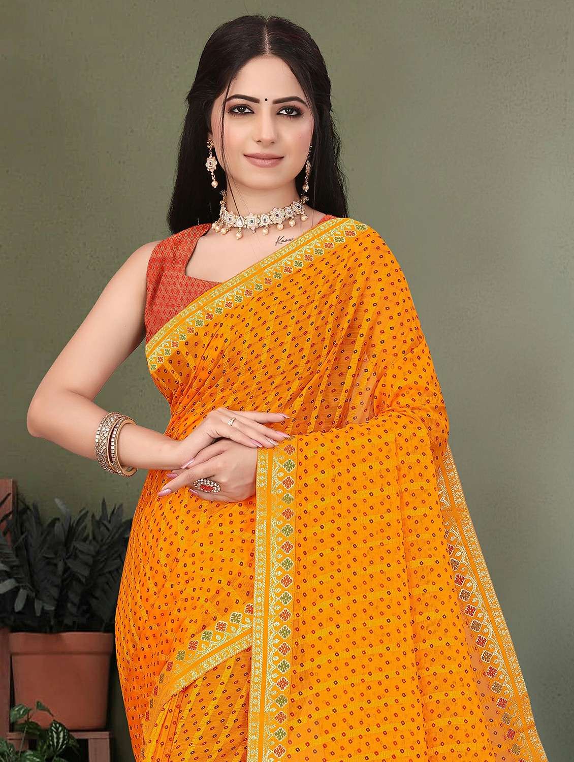 women bandhani printed saree with blouse - 22243565 -  Standard Image - 1