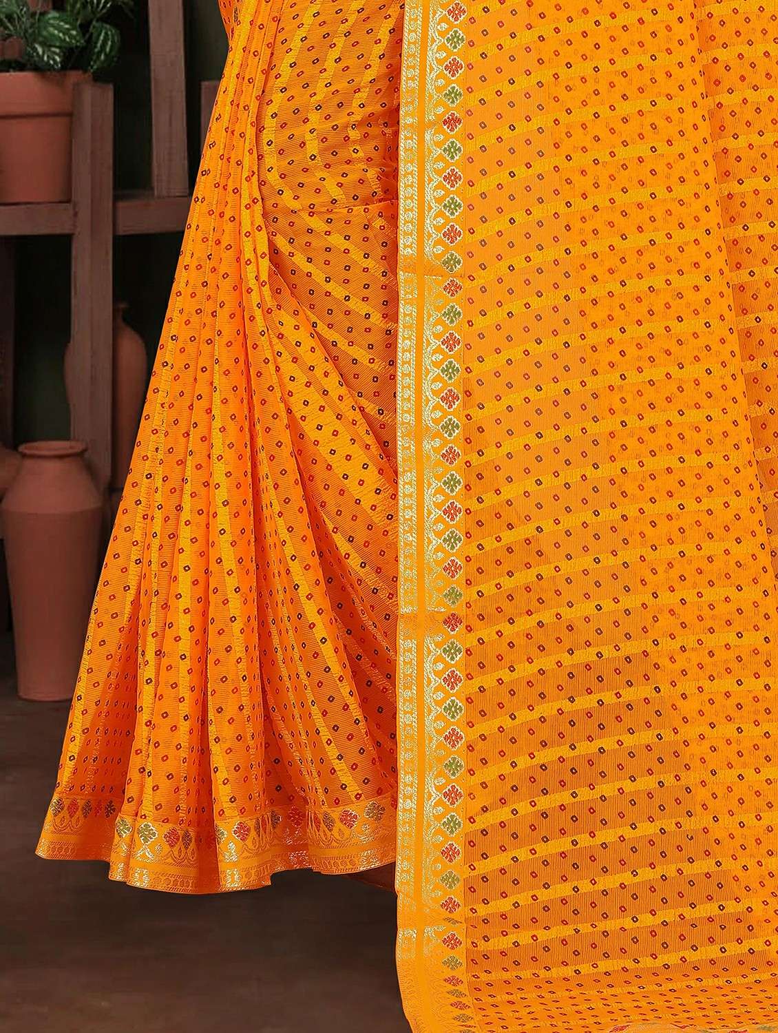 women bandhani printed saree with blouse - 22243565 -  Standard Image - 4