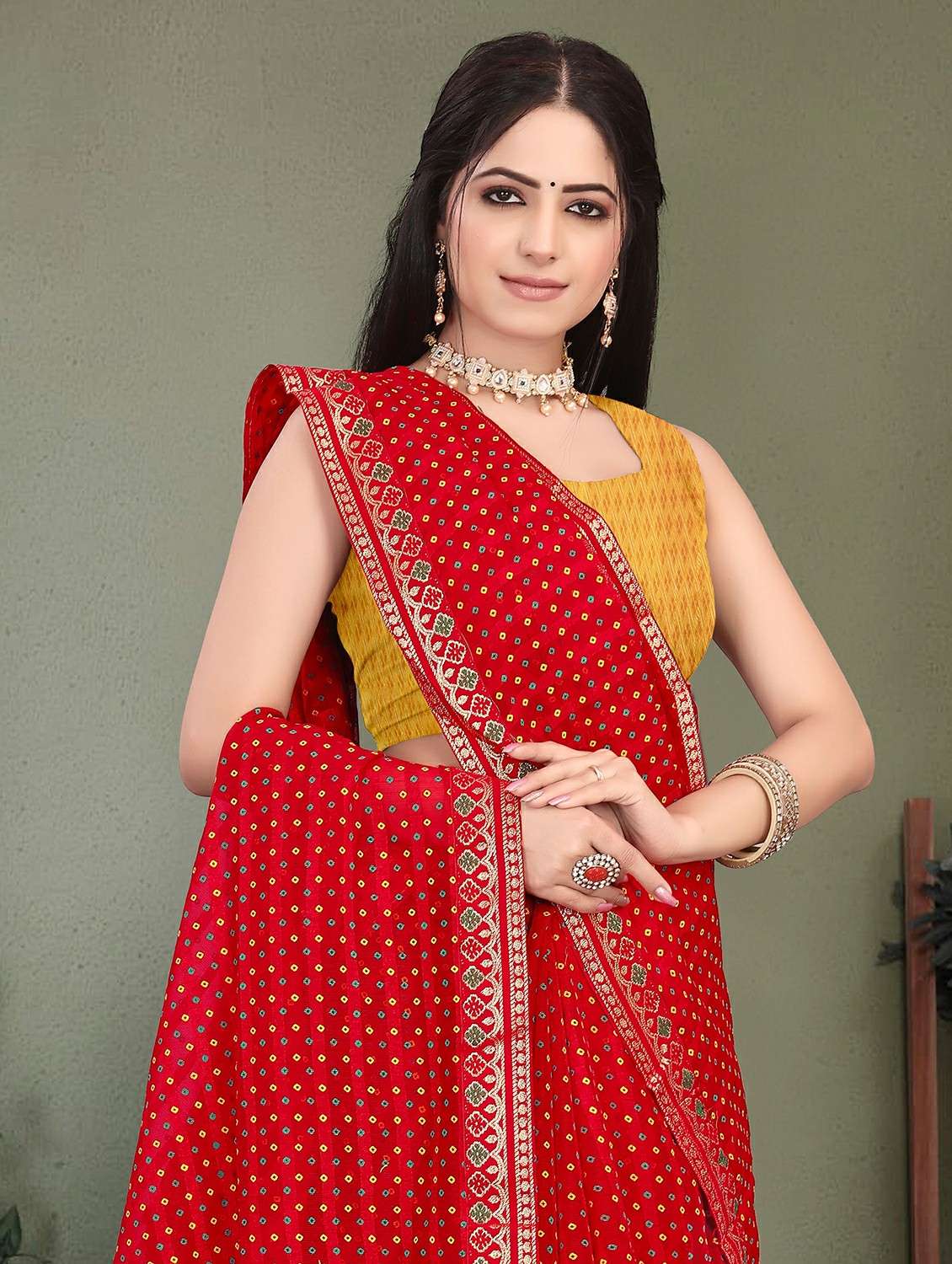 women bandhani printed saree with blouse - 22243566 -  Standard Image - 1