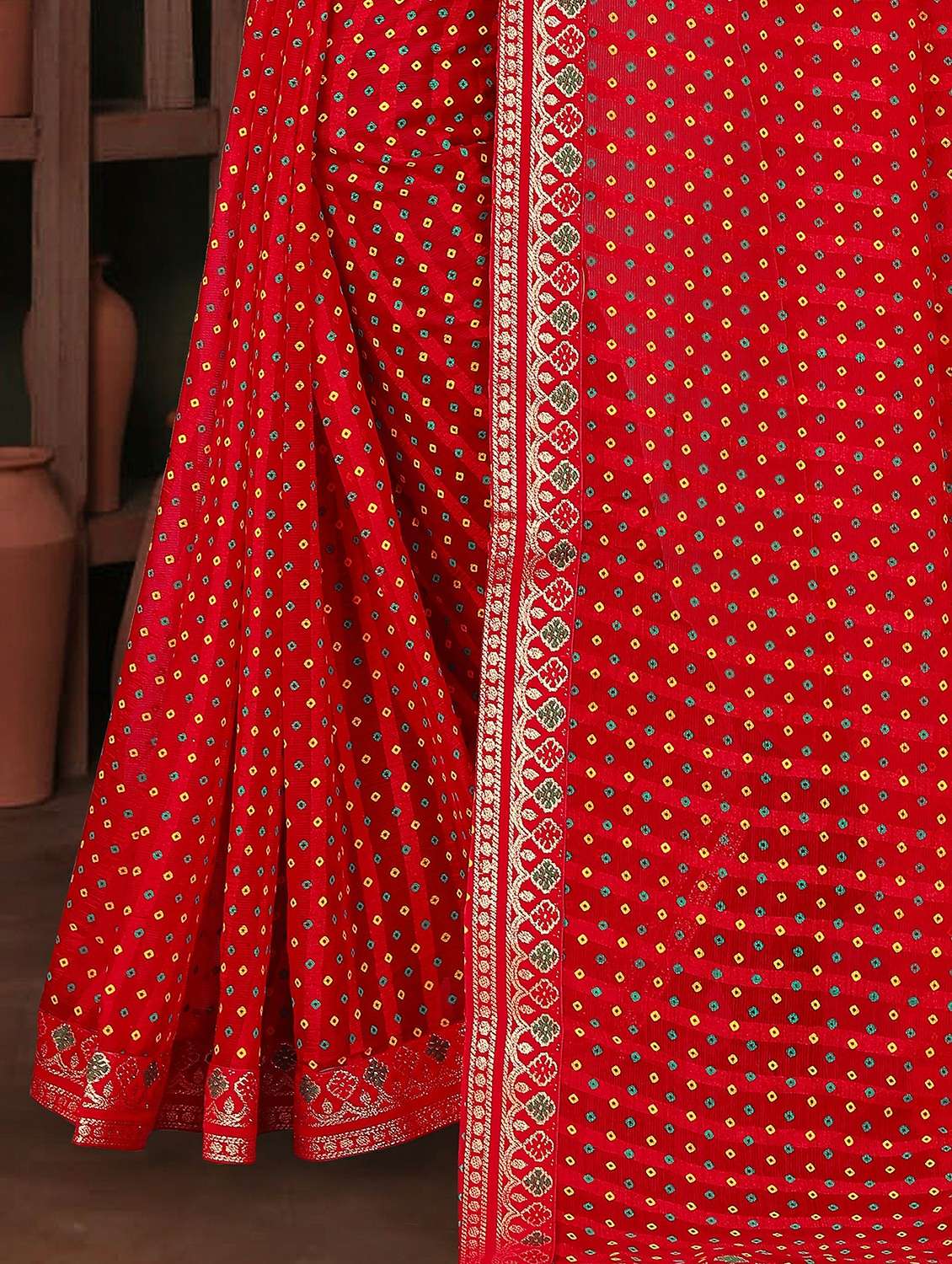 women bandhani printed saree with blouse - 22243566 -  Standard Image - 4