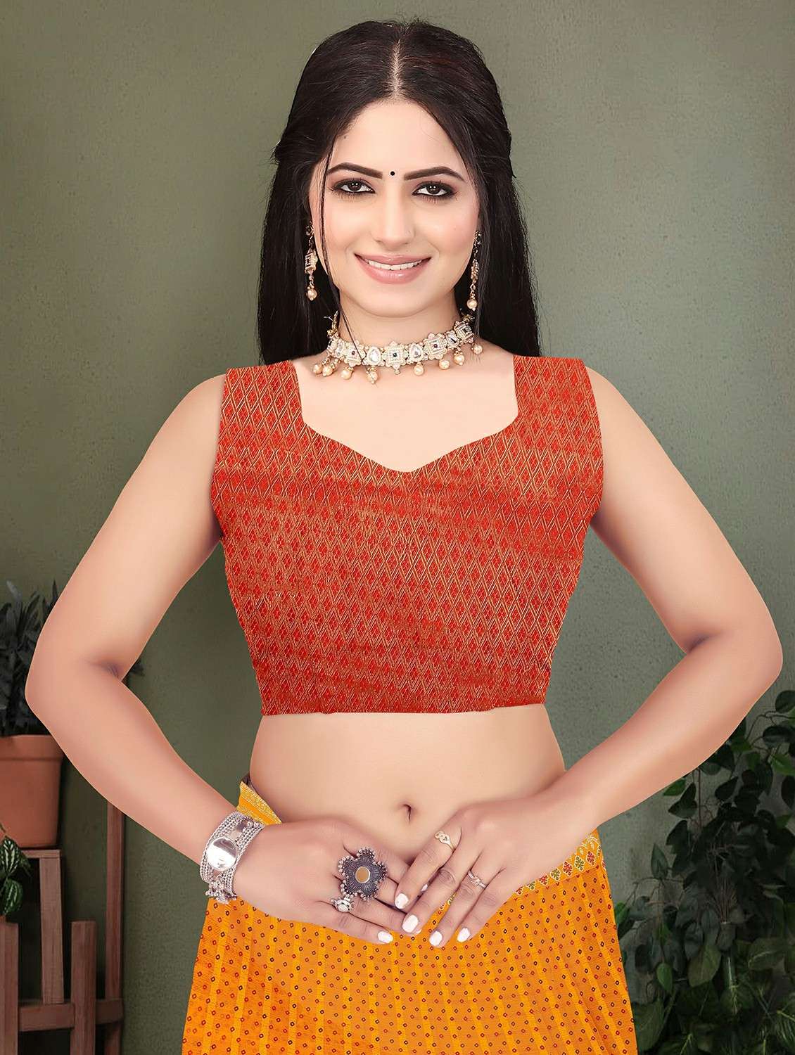 women bandhani printed saree with blouse - 22243567 -  Standard Image - 4