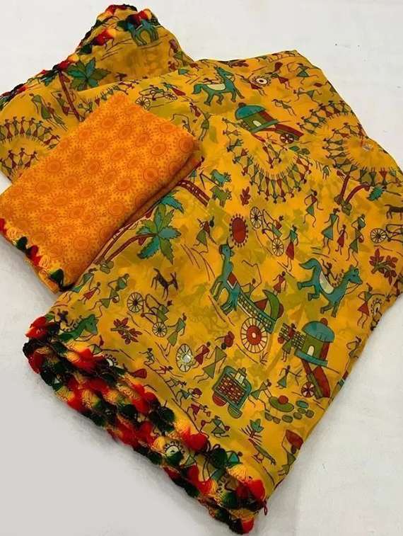 women printed casual wear saree with blouse - 22243571 -  Standard Image - 4