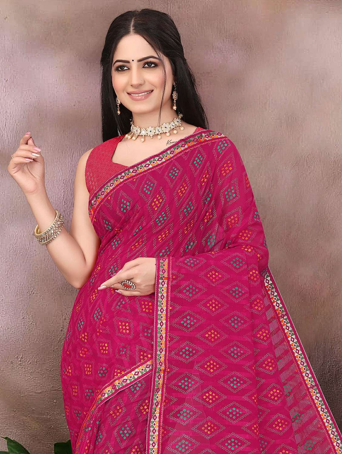 women bandhani printed saree with blouse - 22243596 -  Standard Image - 1