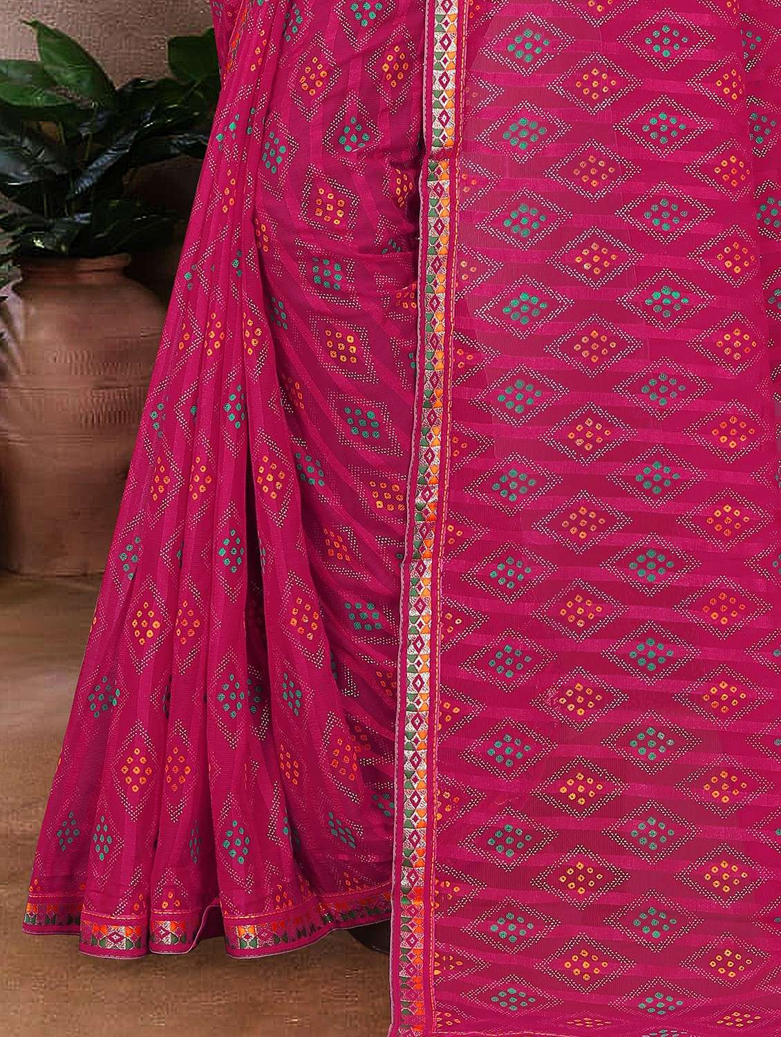 women bandhani printed saree with blouse - 22243596 -  Standard Image - 4