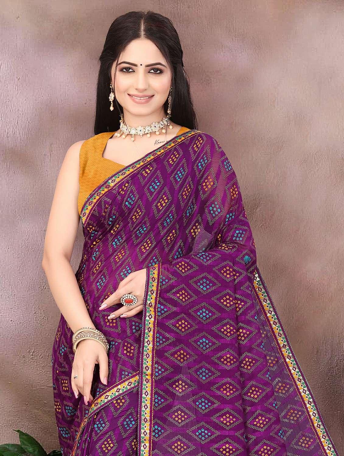 women bandhani printed saree with blouse - 22243597 -  Standard Image - 1