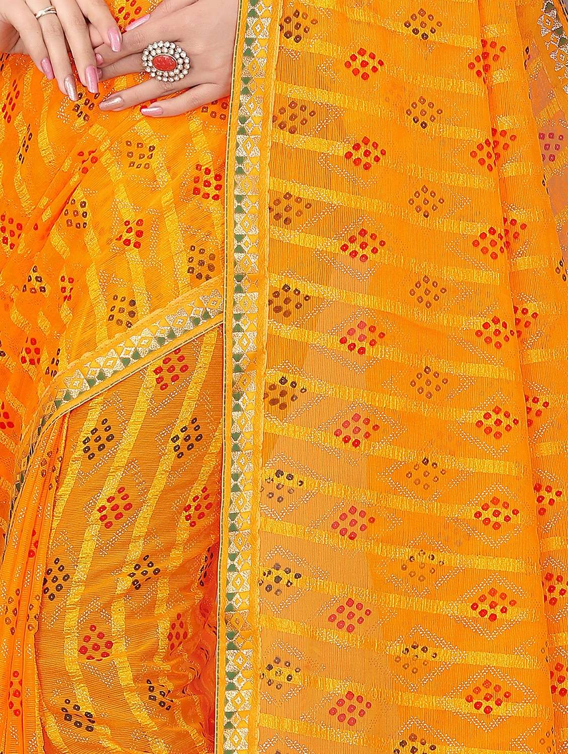 women bandhani printed saree with blouse - 22243599 -  Standard Image - 4
