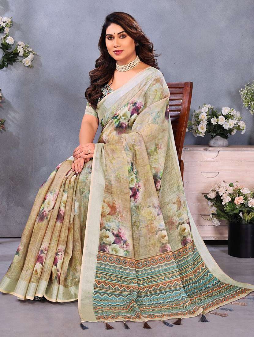 women floral printed saree with blouse - 22243606 -  Standard Image - 1