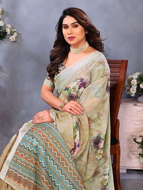 women floral printed saree with blouse - 22243606 -  Standard Image - 4