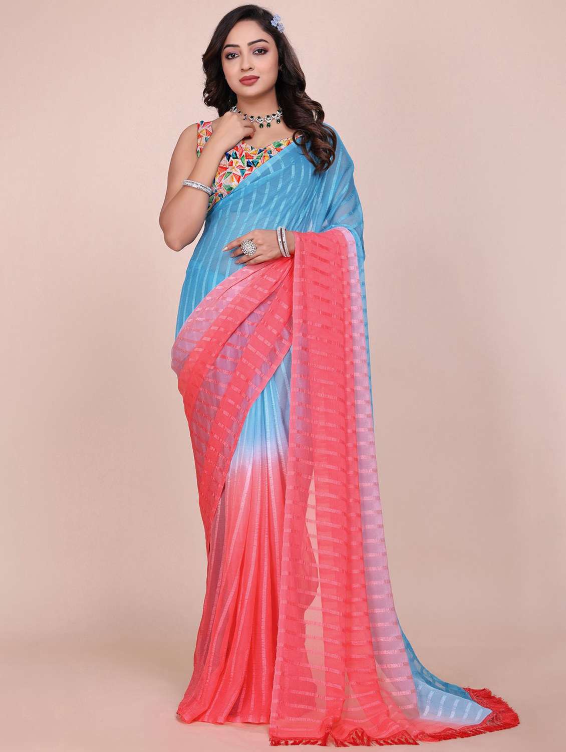 women pack of 2 ombre combo saree with blouse - 22243608 -  Standard Image - 1