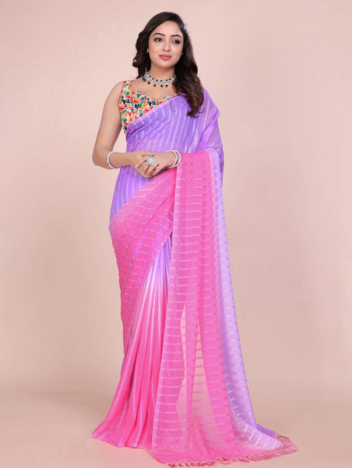 women pack of 2 ombre combo saree with blouse - 22243608 -  Standard Image - 4