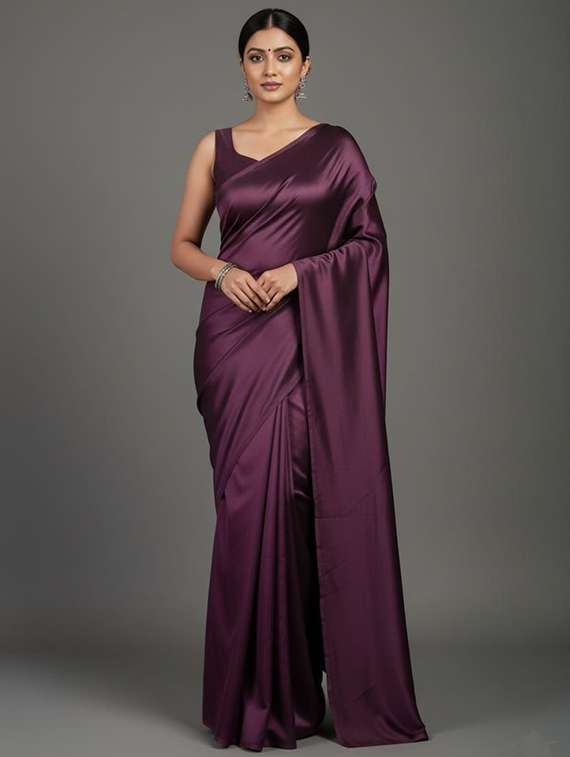 women solid plain saree with blouse