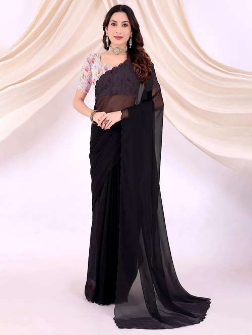 women solid plain saree with blouse - 22243622 -  Standard Image - 0