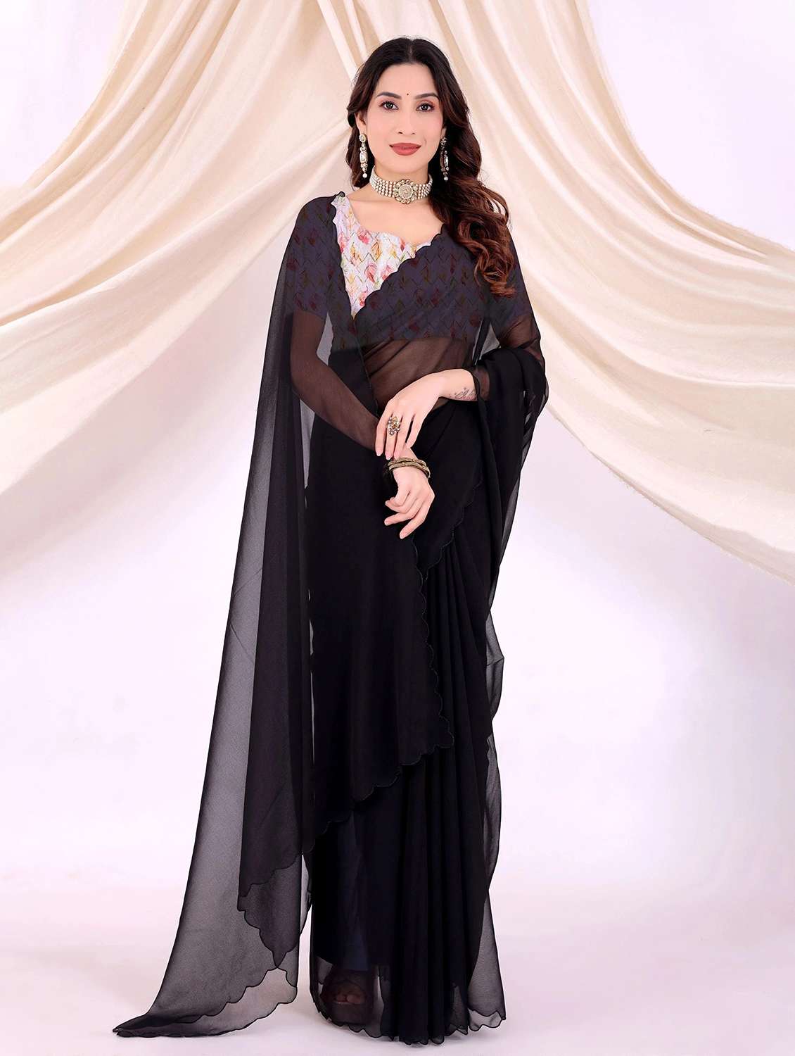 women solid plain saree with blouse - 22243622 -  Standard Image - 1