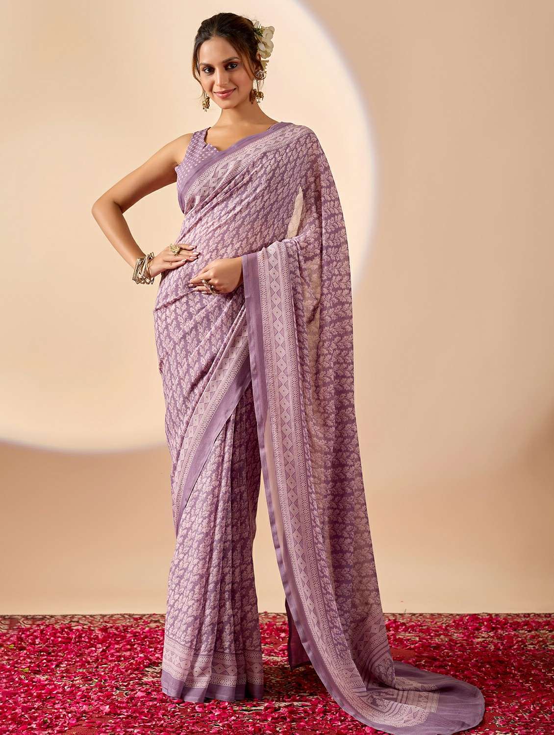 women printed ready to wear saree with blouse