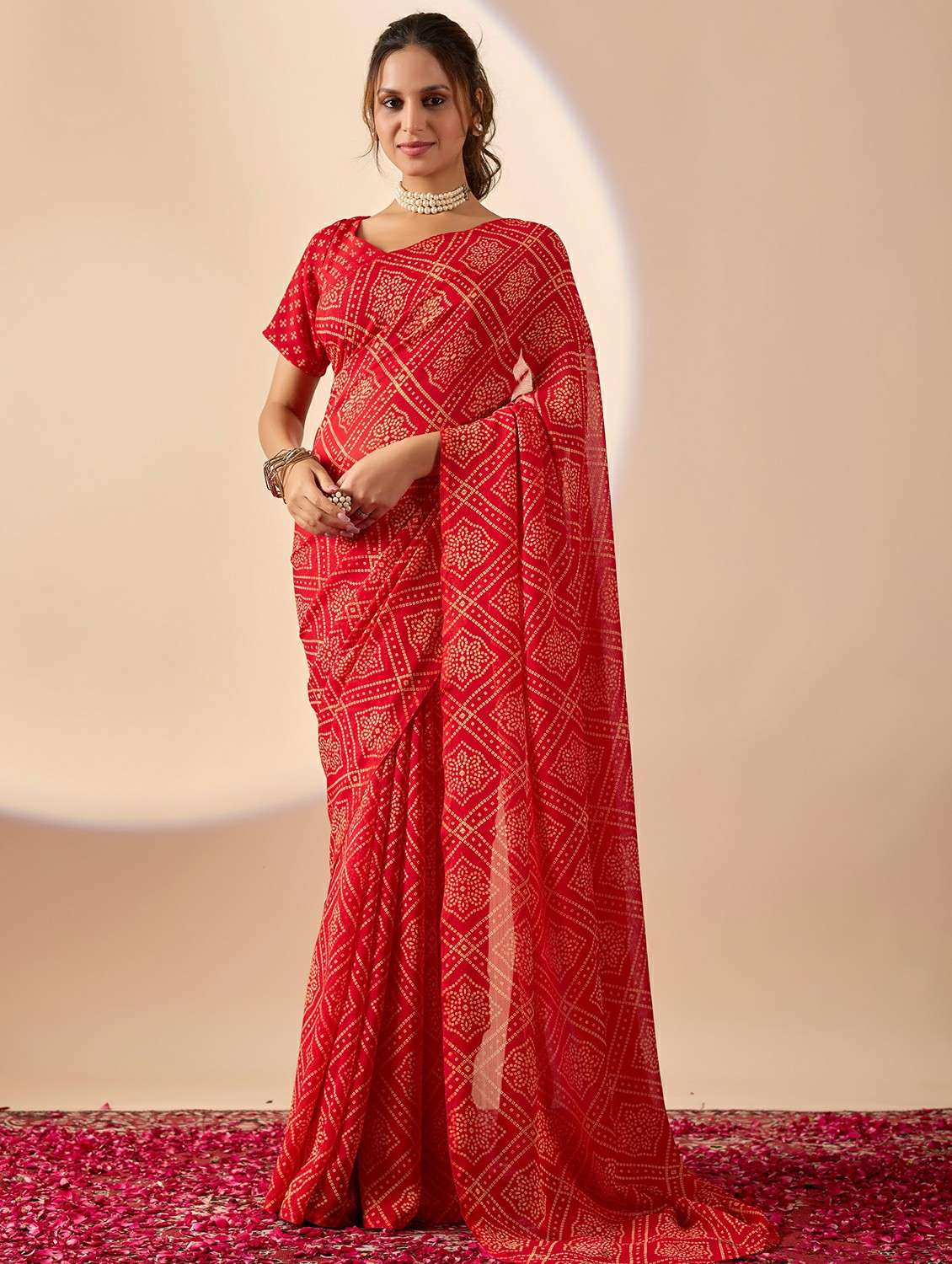 women bandhani ready to wear saree with blouse