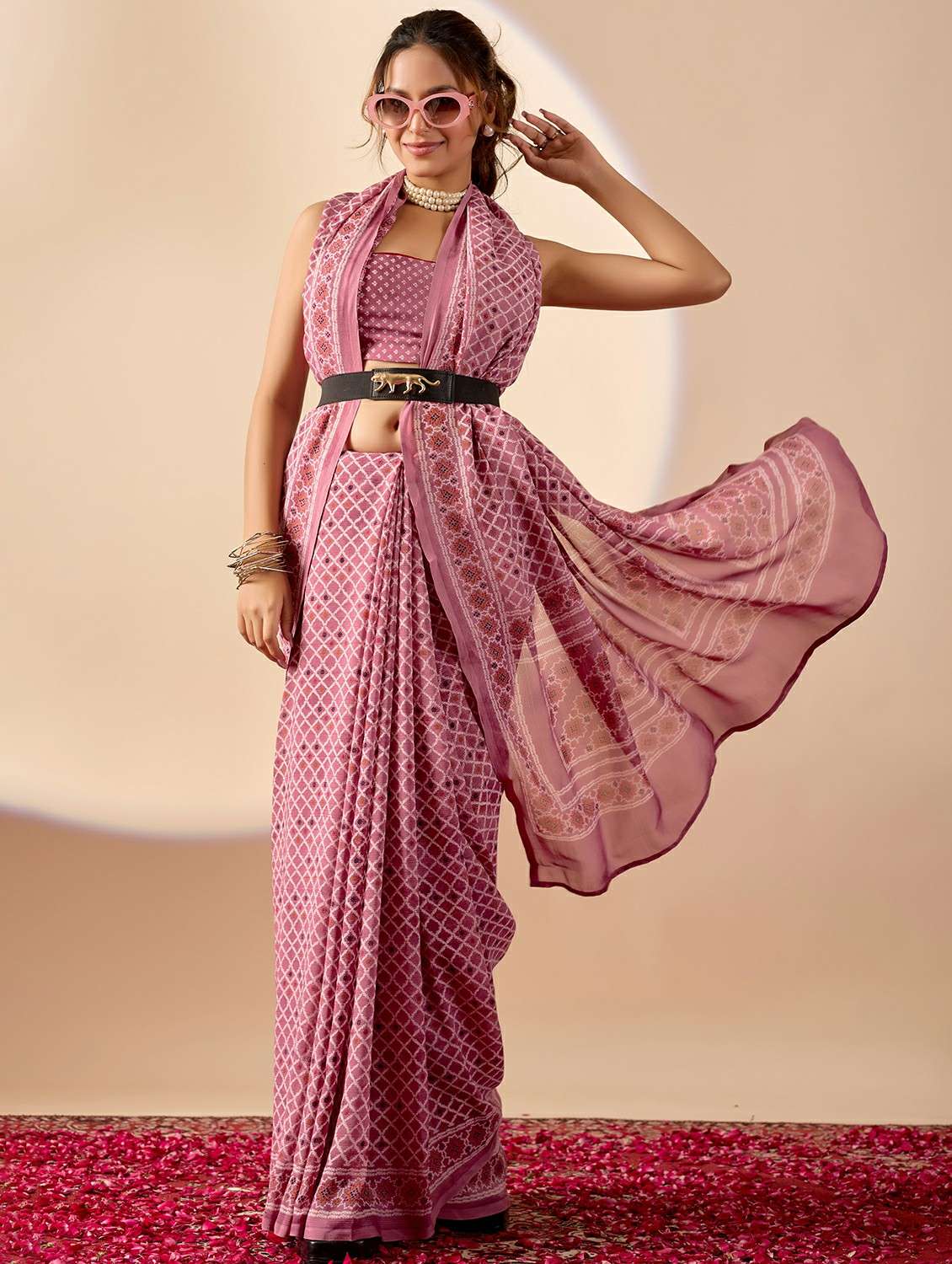 women printed ready to wear saree with blouse - 22243997 -  Standard Image - 1