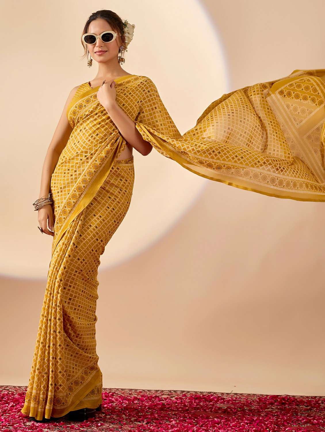 women printed ready to wear saree with blouse