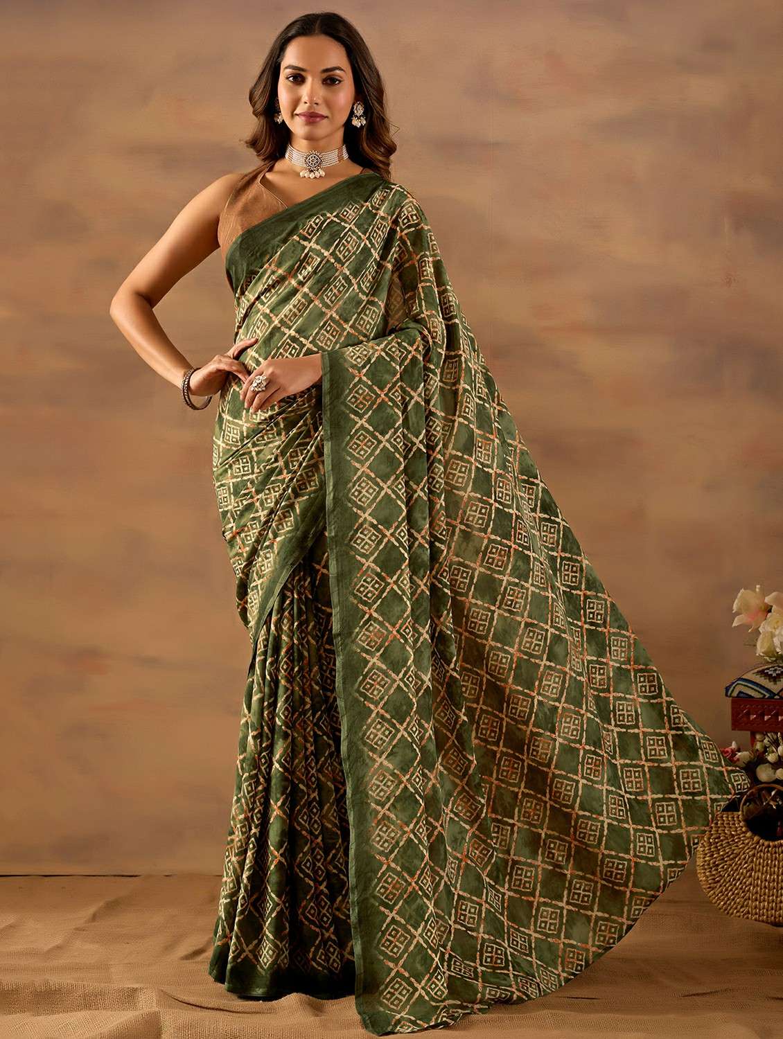 women printed ready to wear saree with blouse