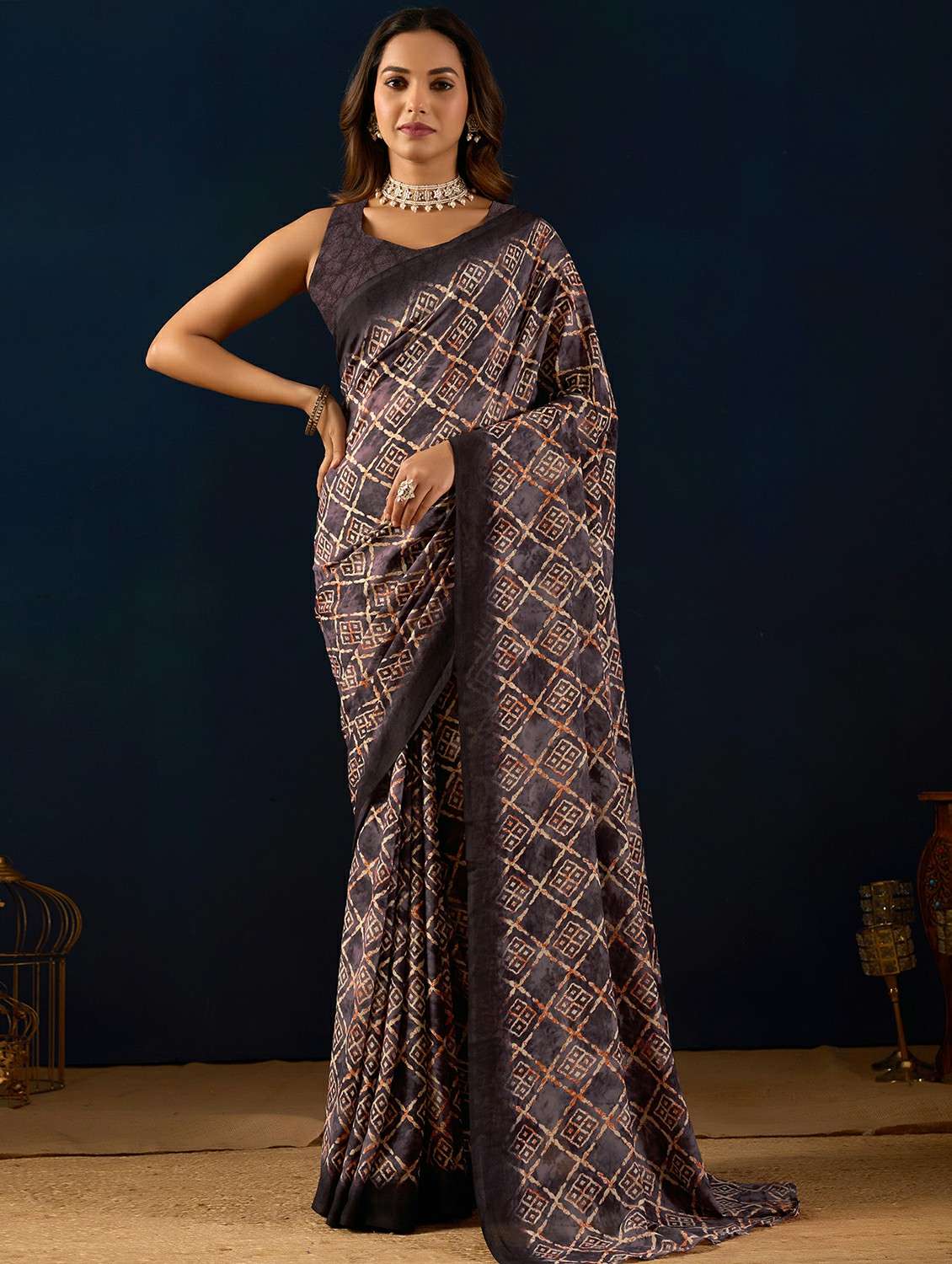 women printed ready to wear saree with blouse