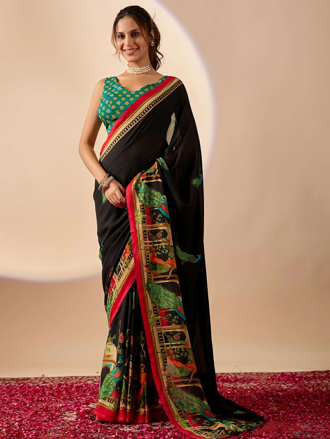 women printed ready to wear saree with blouse - 22244002 -  Standard Image - 1