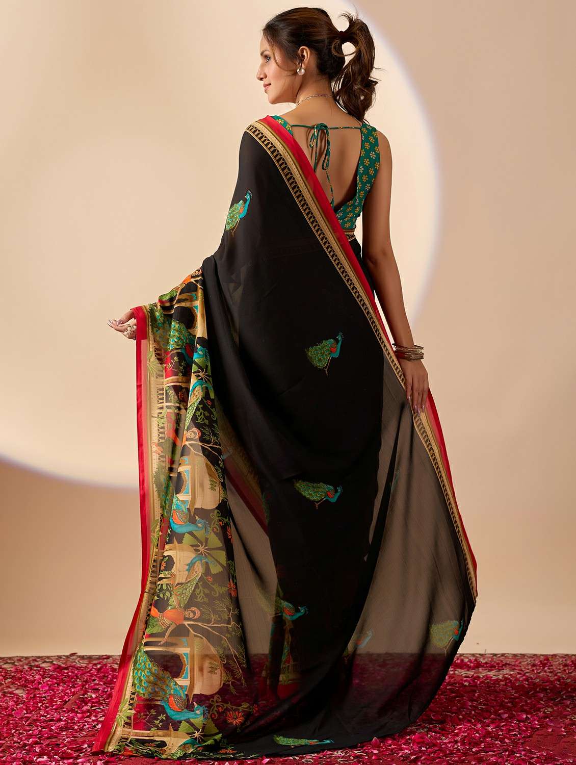 women printed ready to wear saree with blouse - 22244002 -  Standard Image - 4