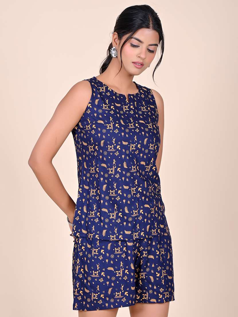 women printed sleeveless nightwear short set - 22244007 -  Standard Image - 4