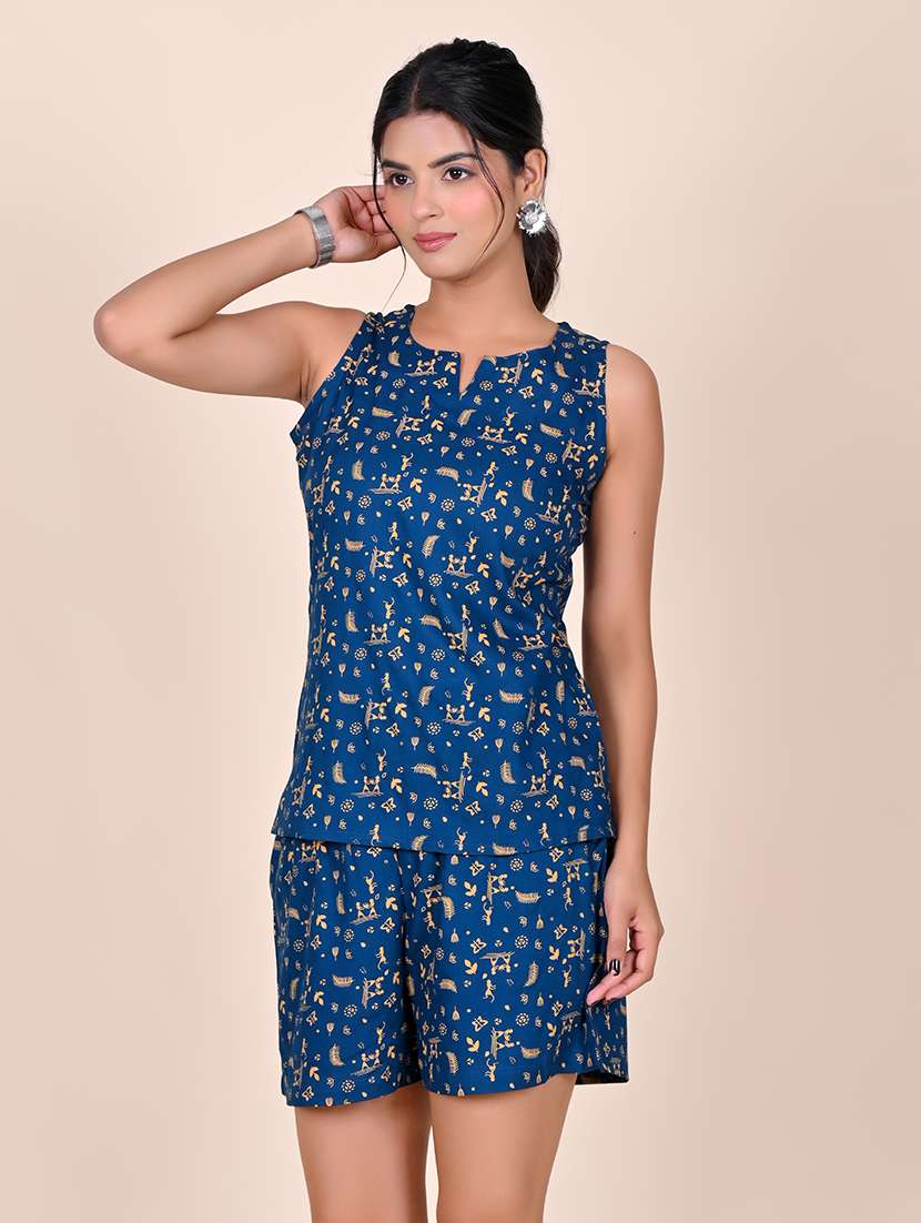 women printed sleeveless nightwear short set - 22244008 -  Standard Image - 4