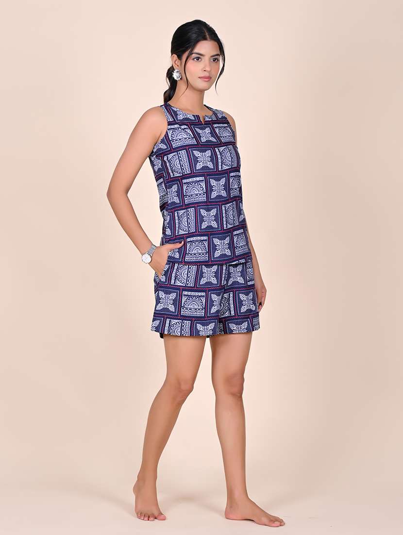 women printed sleeveless nightwear short set - 22244013 -  Standard Image - 1