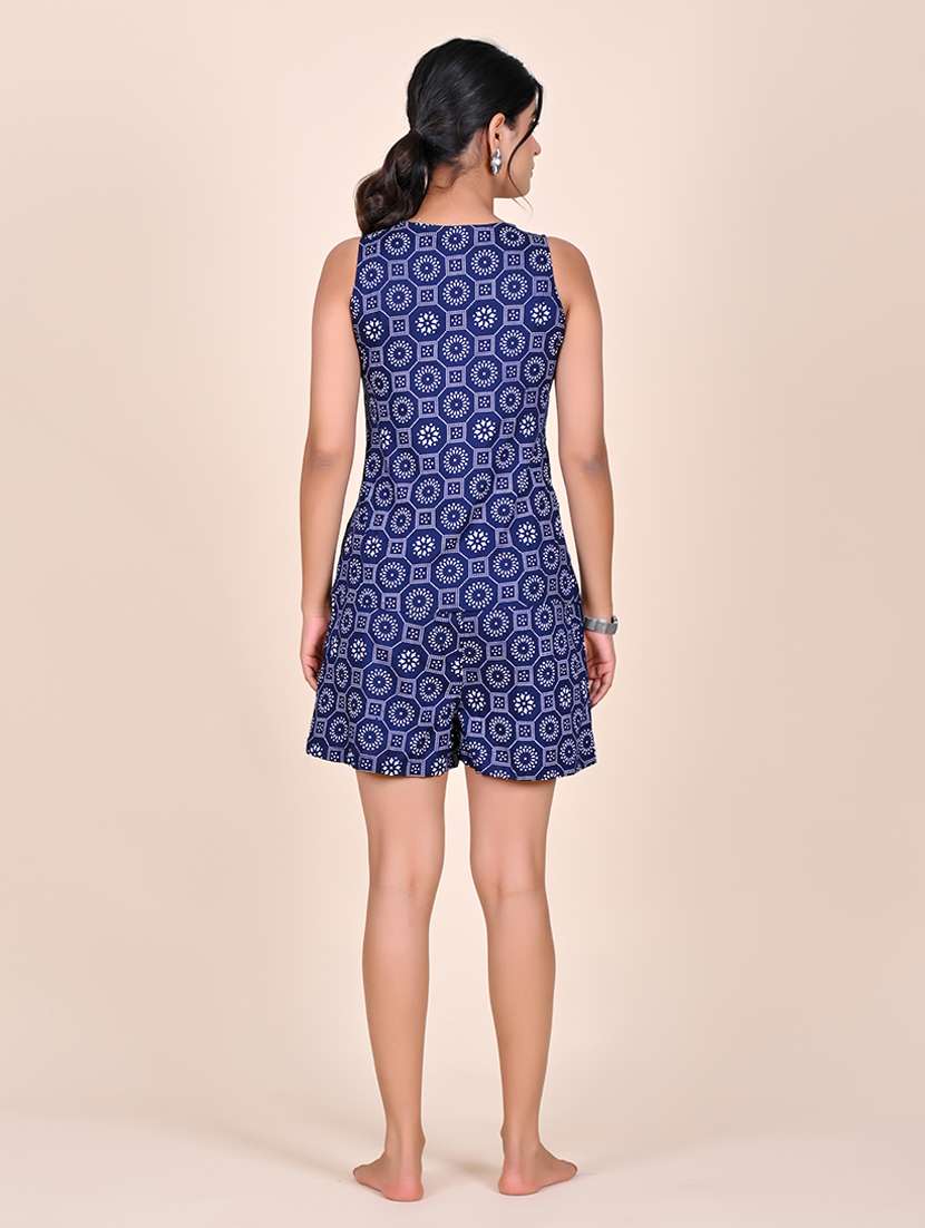 women printed sleeveless nightwear short set - 22244016 -  Standard Image - 4