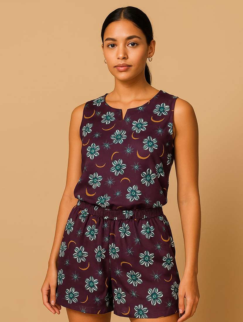 women printed sleeveless nightwear short set - 22244024 -  Standard Image - 1