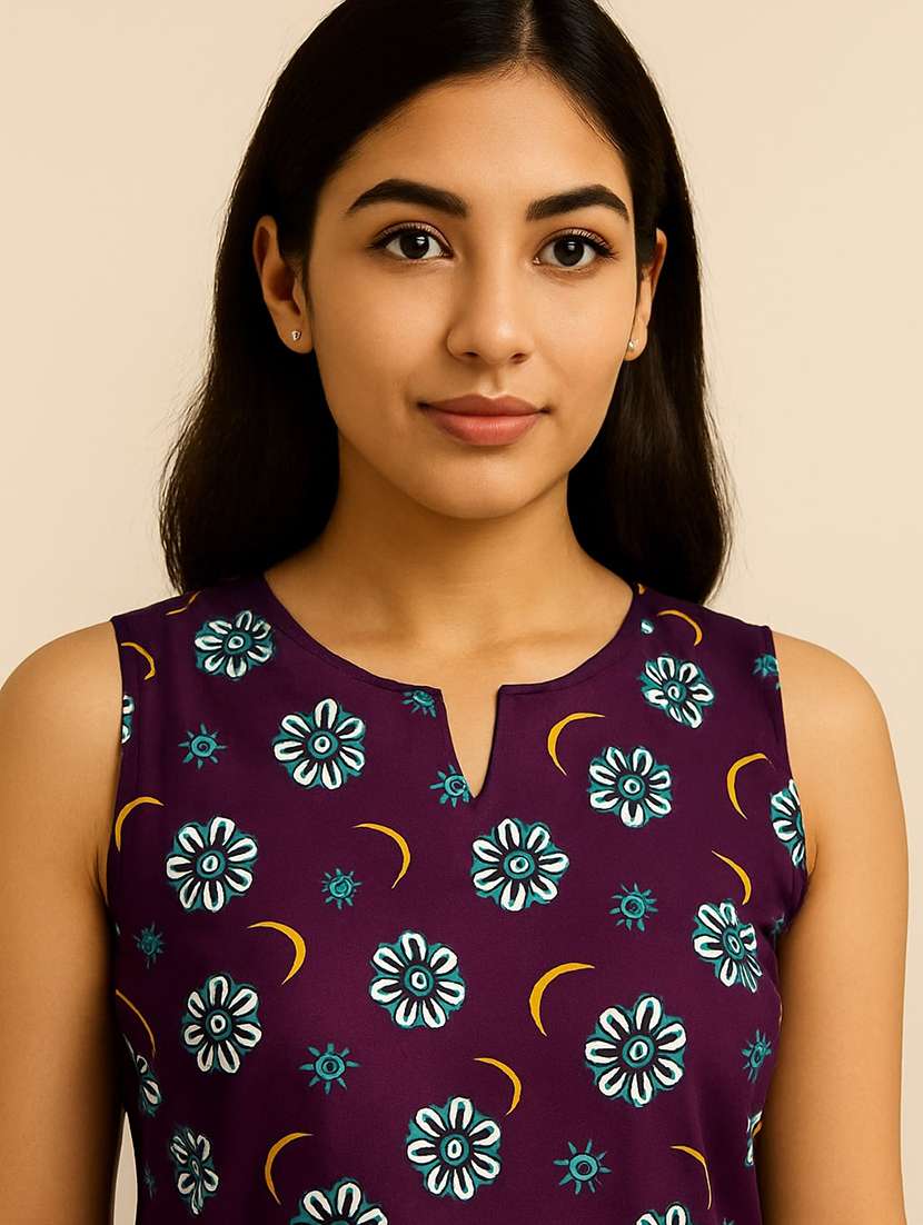 women printed sleeveless nightwear short set - 22244024 -  Standard Image - 4