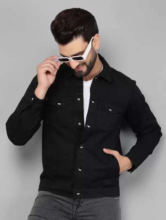 men solid long sleeve denim jacket