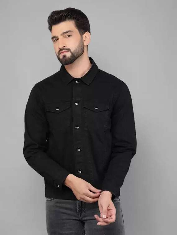men solid long sleeve denim jacket - 22244061 -  Standard Image - 1