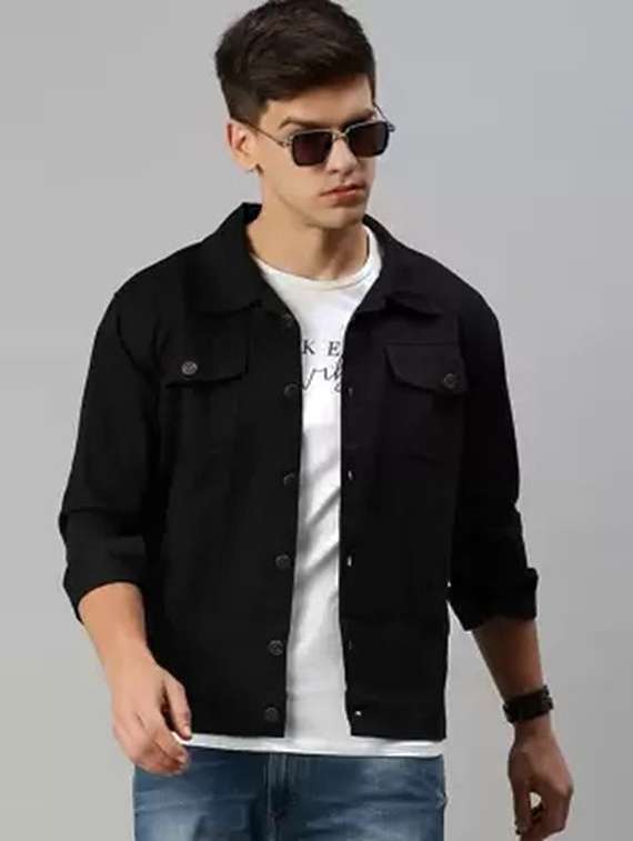 men solid long sleeve denim jacket