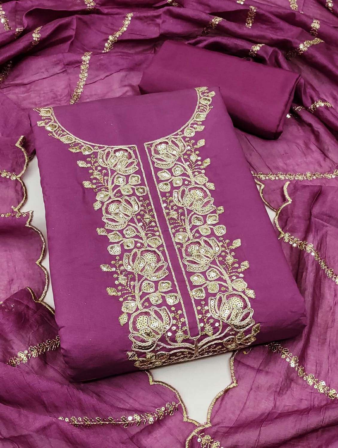 women solid with work unstitched suit set - 22244133 -  Standard Image - 1