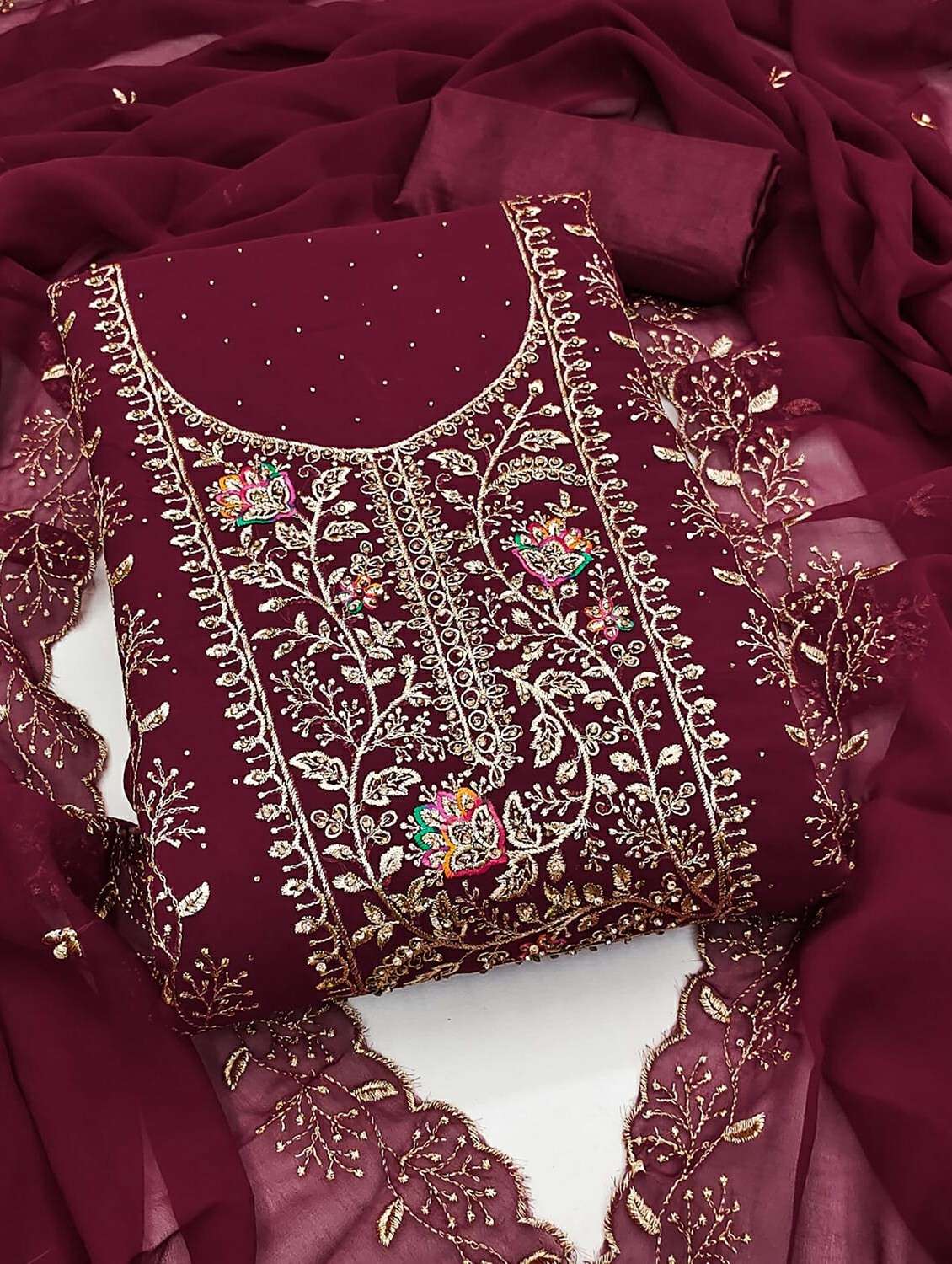 women solid with work unstitched suit set