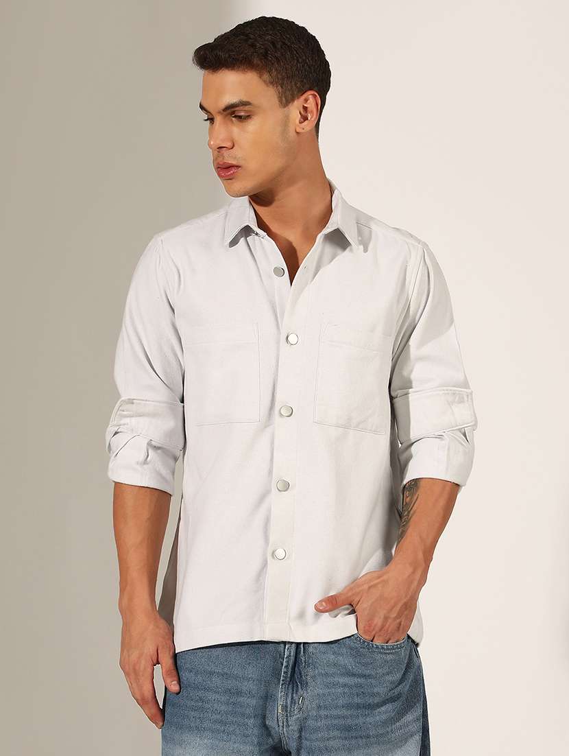 men solid long sleeve regular fit shacket - 22244195 -  Standard Image - 1