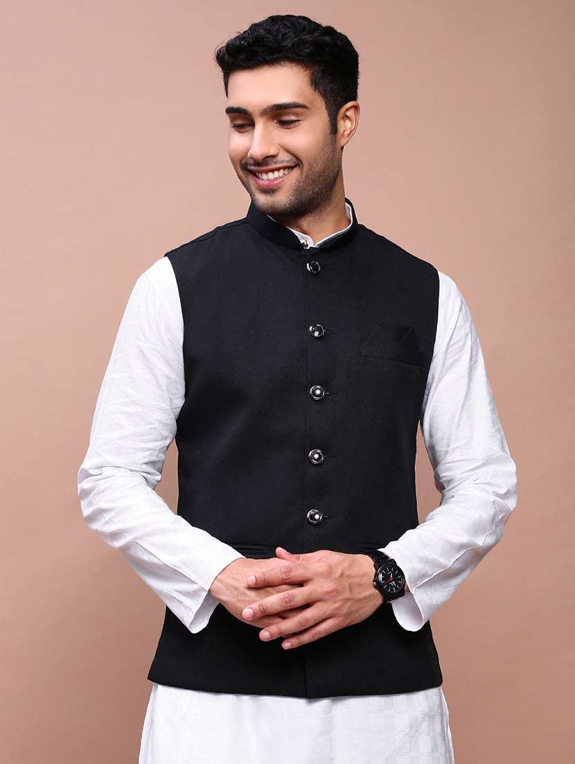 men solid mandarin neck regular fit nehru jacket - 22244199 -  Standard Image - 1