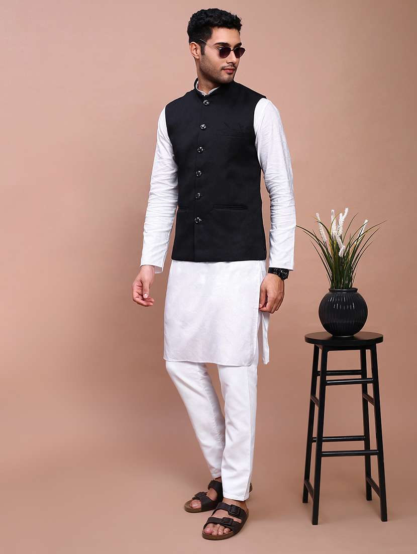 men solid mandarin neck regular fit nehru jacket - 22244199 -  Standard Image - 4