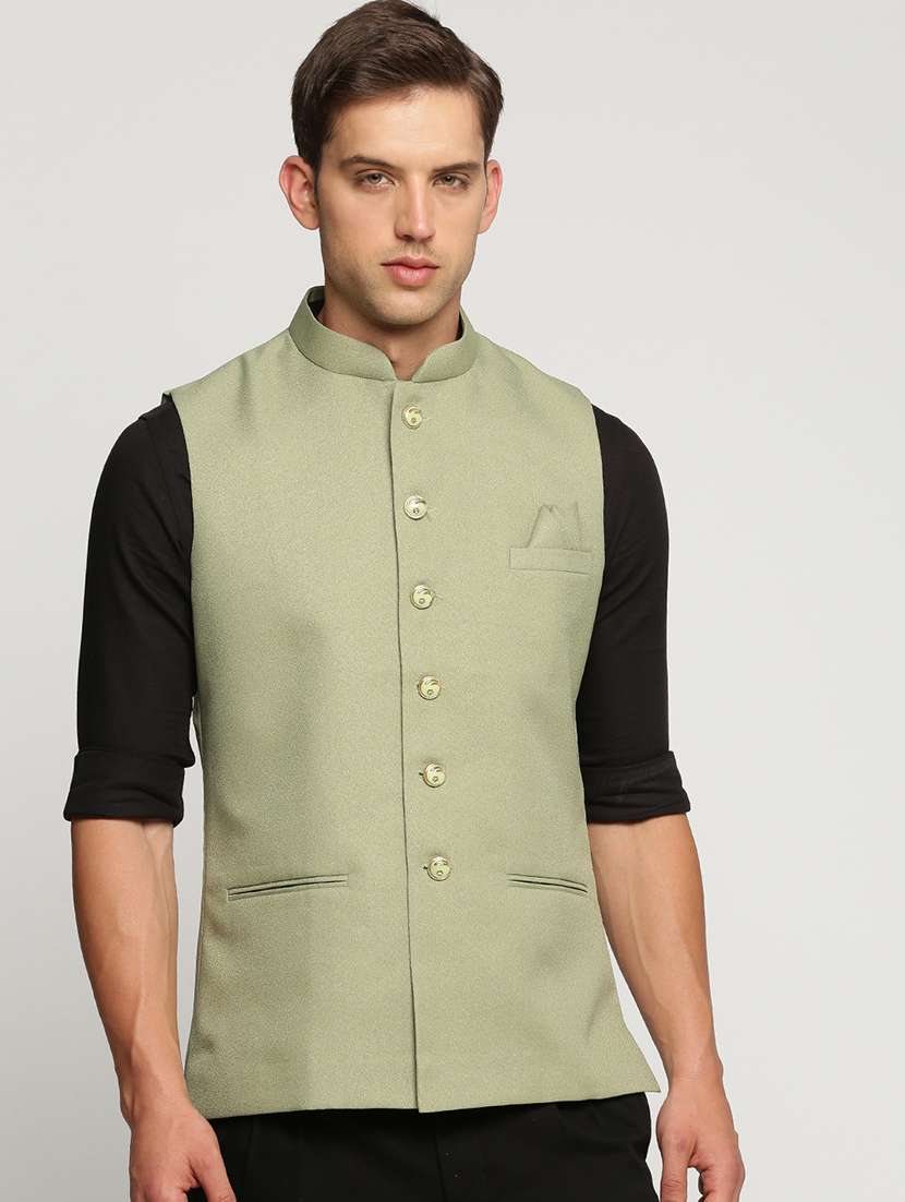 men solid mandarin neck regular fit nehru jacket - 22244200 -  Standard Image - 1