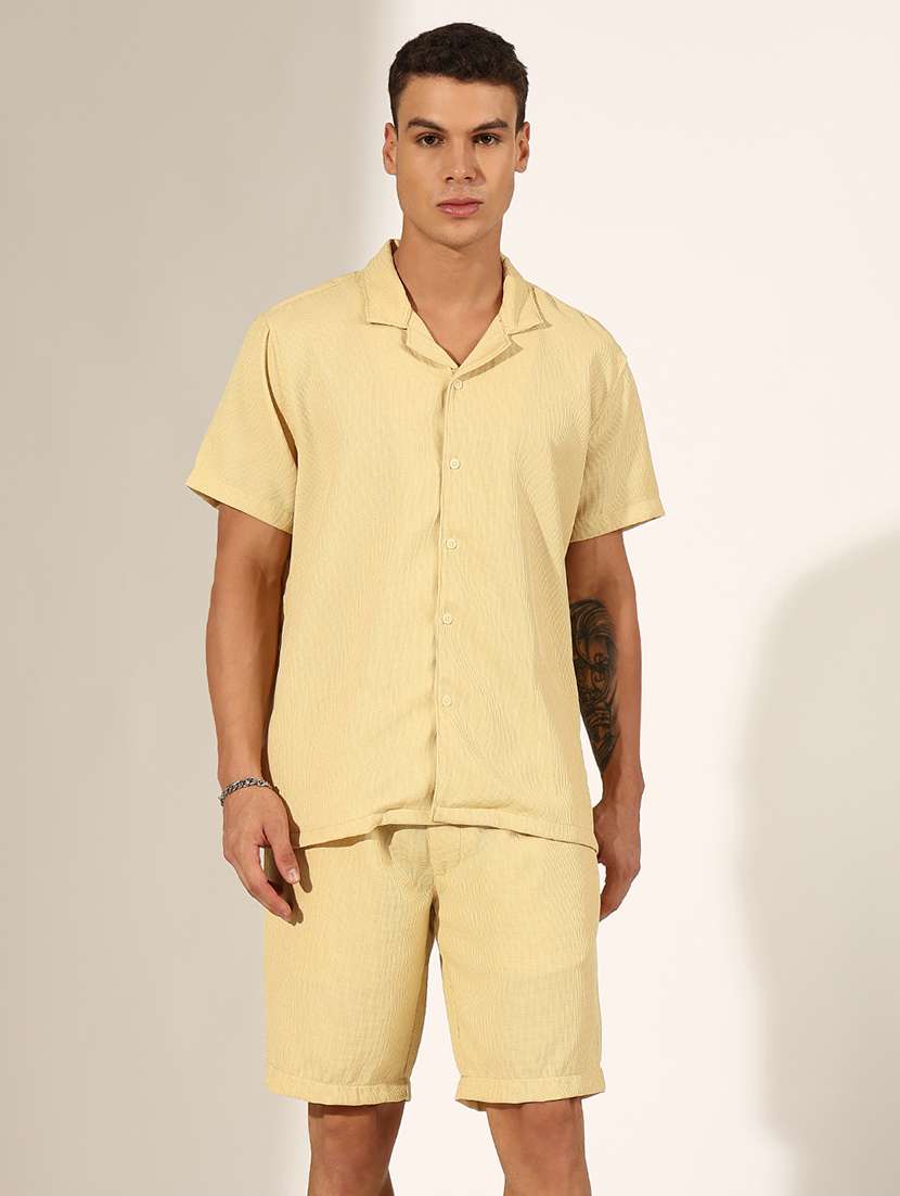 men solid shirt and shorts co-ord set - 22244211 -  Standard Image - 1