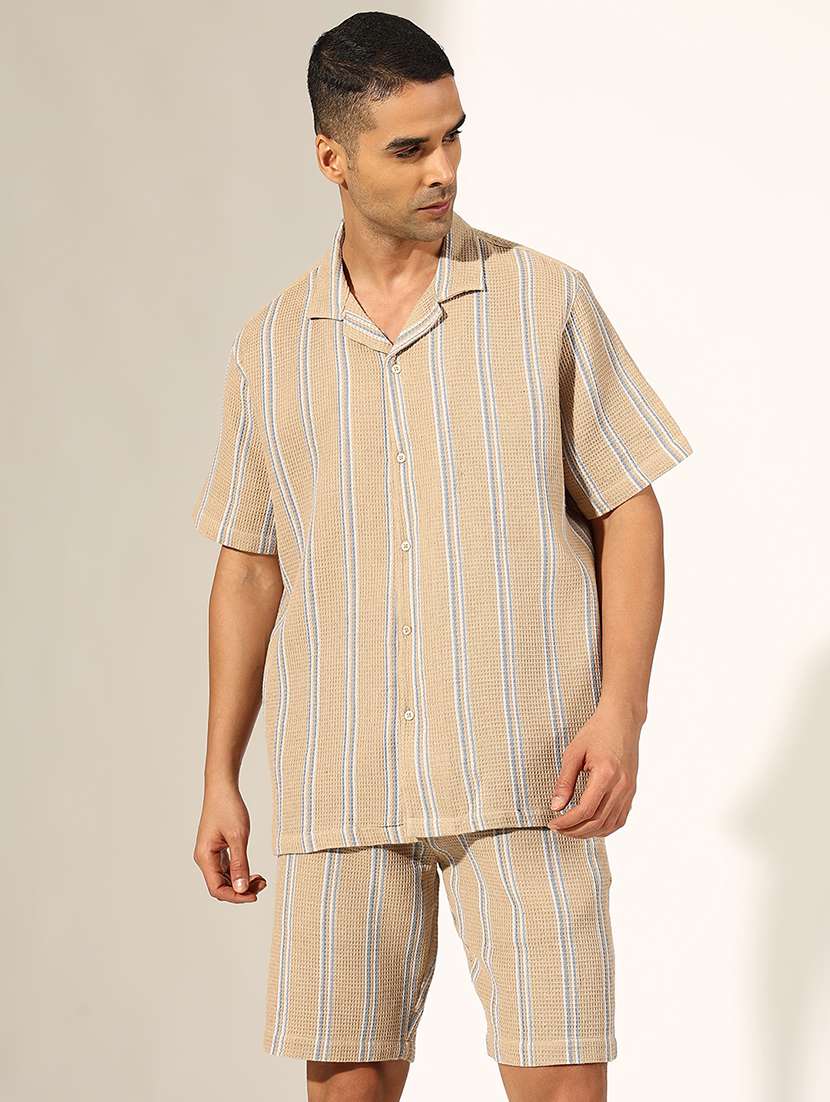 men striped shirt and shorts co-ord set - 22244213 -  Standard Image - 1