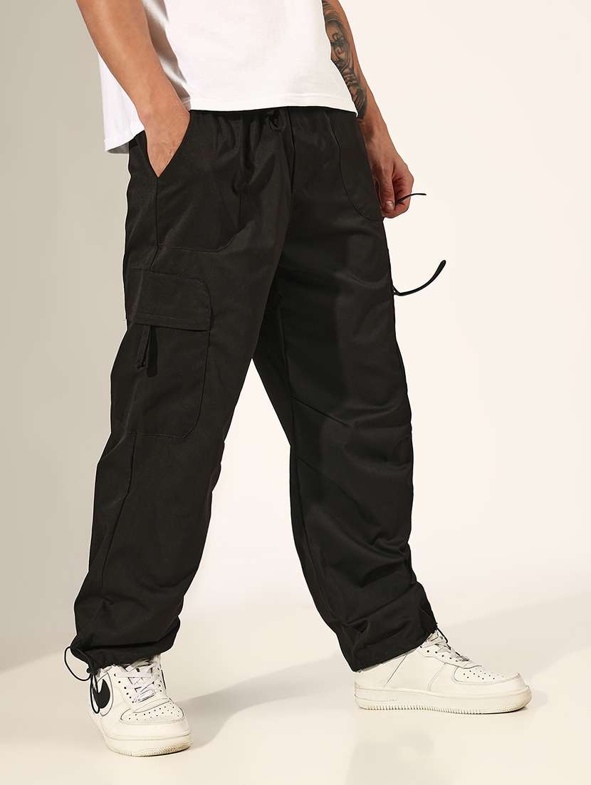 men solid mid rise parachute trouser